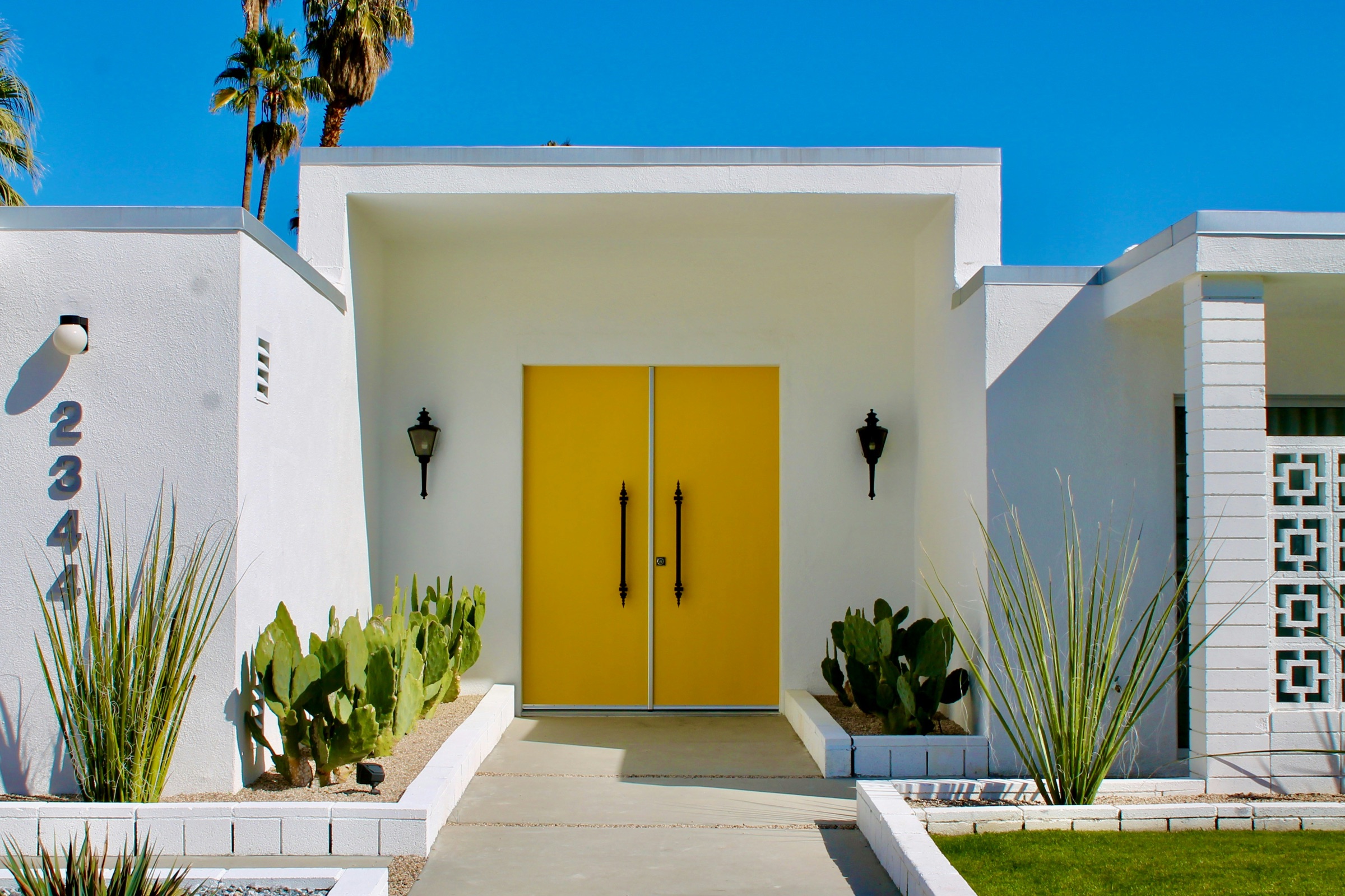 white wooden door near green plants during daytime